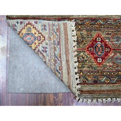 3'4"x5'1" Vintage Gray Hand Knotted Wool Super Kazak Khorjin Oriental Rug