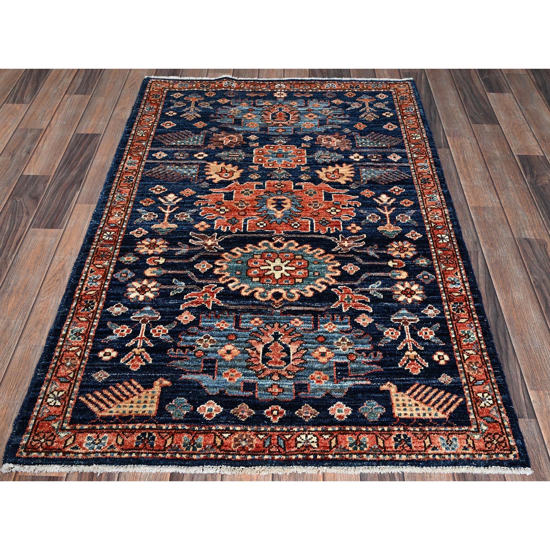 Yale Blue, Heriz All Over Design, Aryana Collection, Vegetable Dyes, Soft Pile, High Mountain Wool, Hand Knotted, Densely Woven, Oriental Rug
Primary materials: Wool
Latex: No Pile 
height: 0.25 Inches
Style: Traditional
Primary color:
