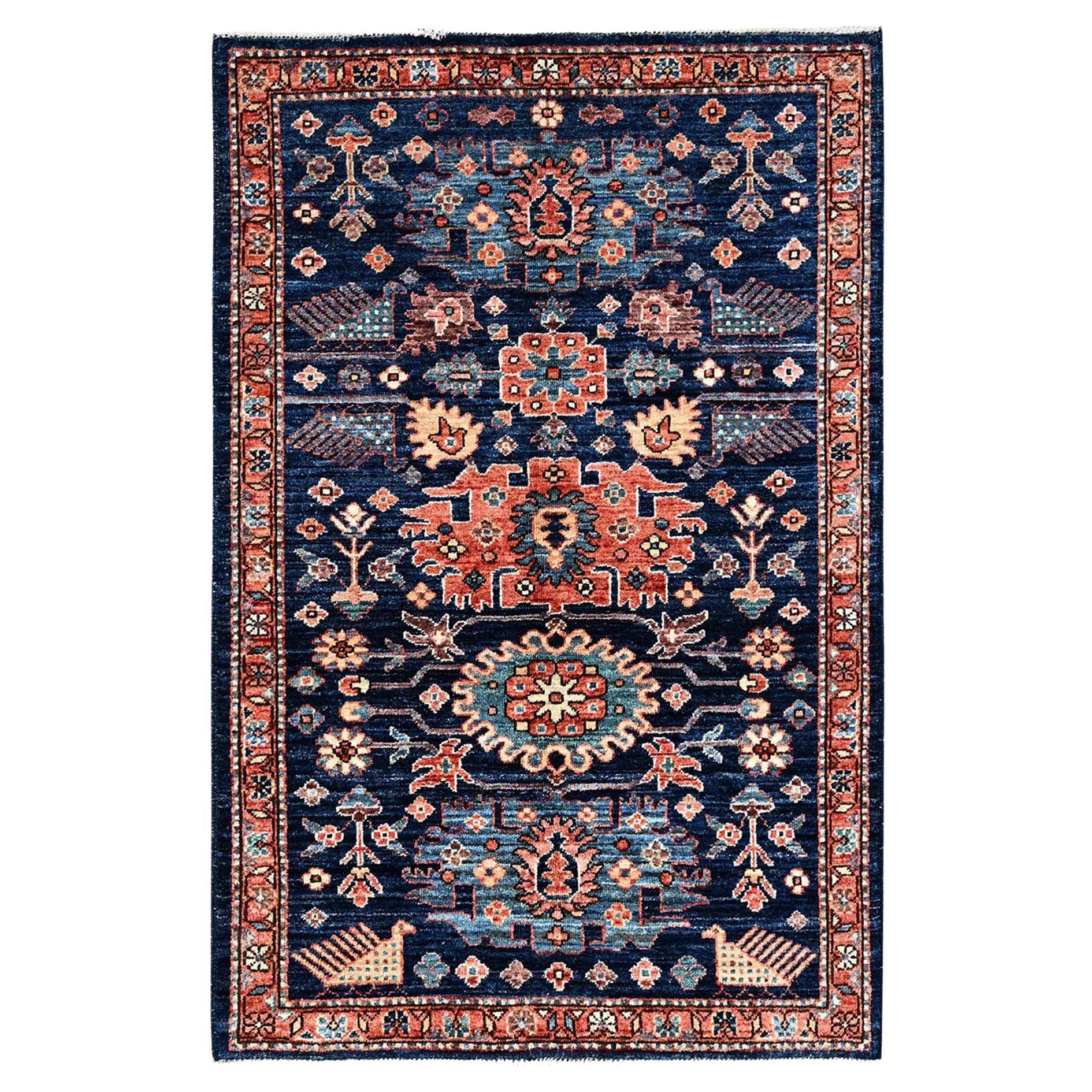 3'4"x5'1" Yale Blue Heriz All Over Design Aryana Grade Hand Knotted All Wool Rug For Sale