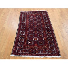 3'4"x5'10" Red, Vintage Tourkaman Bokara, Pure Wool, Hand Knotted Runner Rug