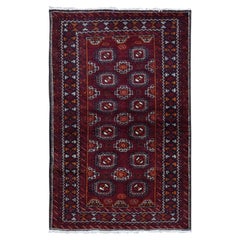 3'4"x5'10" Red, Vintage Tourkaman Bokara, Pure Wool, Hand Knotted Runner Rug