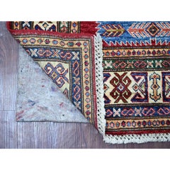 3'4"x5'7" Ruby Red Afghan Super Kazak Medallions Design Hand Knotted Wool Rug