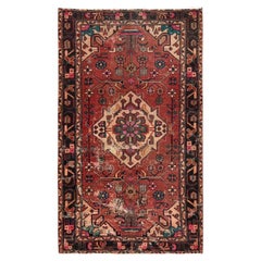 3
4 "x5
9" Brick Red Worn Out Vintage Persian Hamadan Tappeto annodato a mano in pura lana