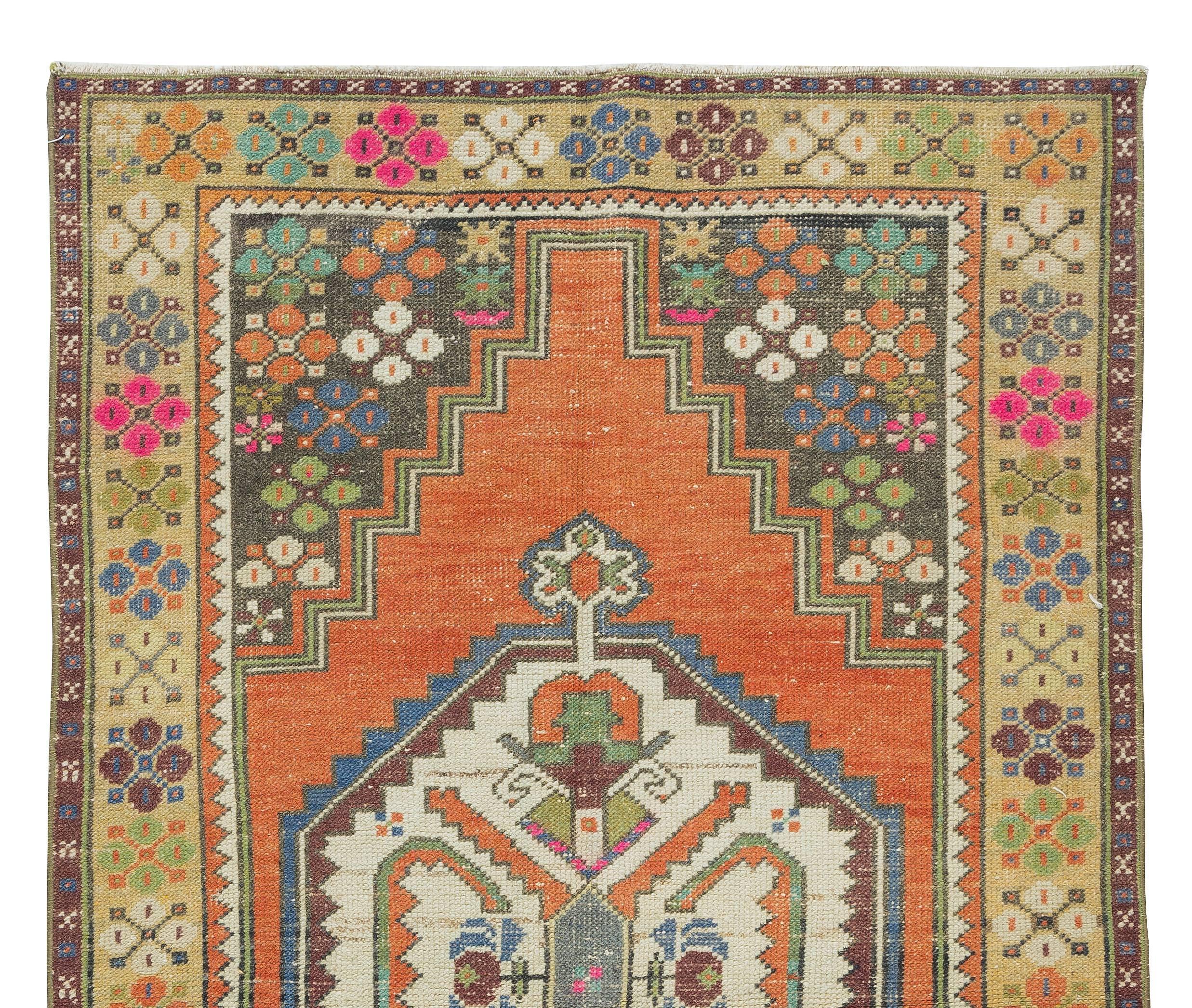 Hand-Knotted 3.4x6 Ft Hand Knotted Turkish Oriental Style Rug, Vintage Carpet Made of Wool For Sale