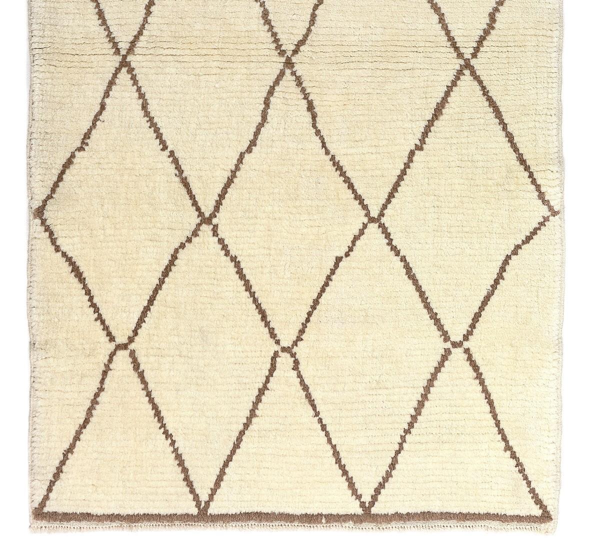 Scandinavian Modern 3.4x6 Ft Modern Moroccan Rug, 100% Natural Undyed Wool, Custom Options Available For Sale
