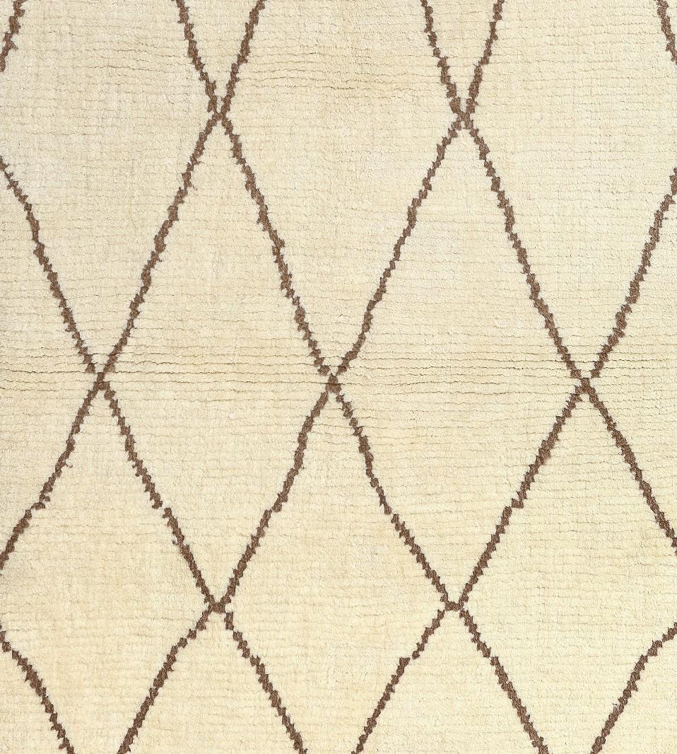 Hand-Knotted 3.4x6 Ft Modern Moroccan Rug, 100% Natural Undyed Wool, Custom Options Available For Sale