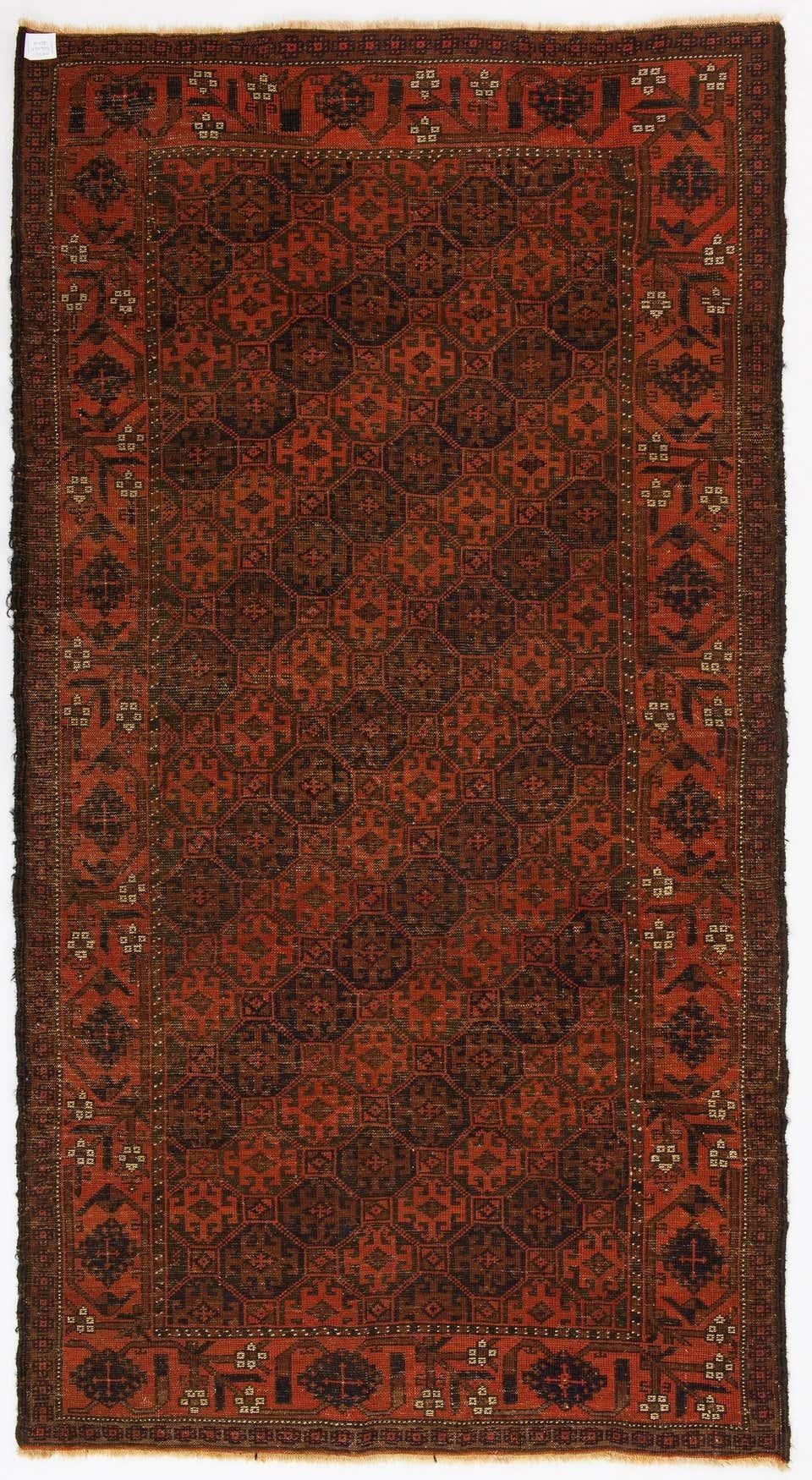 Antique Tribal Baluch rug from Afghanistan, Ca 1880. Finely hand-knotted with even medium wool pile on wool foundation. Very good condition. Sturdy and as clean as a brand new rug (deep washed professionally.
Size: 3.4 x 6.2 Ft.