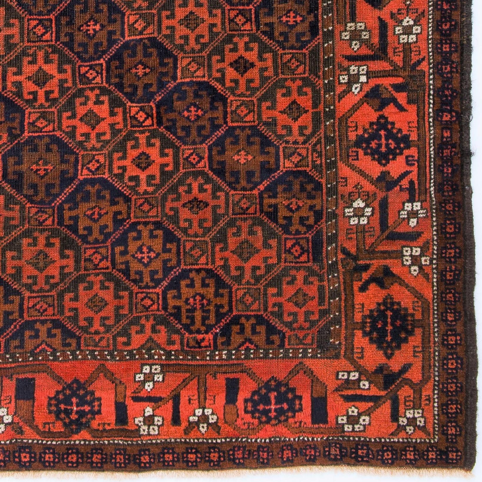 3.4x6.2 Ft Rare Antique Tribal Baluch Rug from Afghanistan, Ca 1880, 100% Wool In Good Condition For Sale In Spring Valley, NY