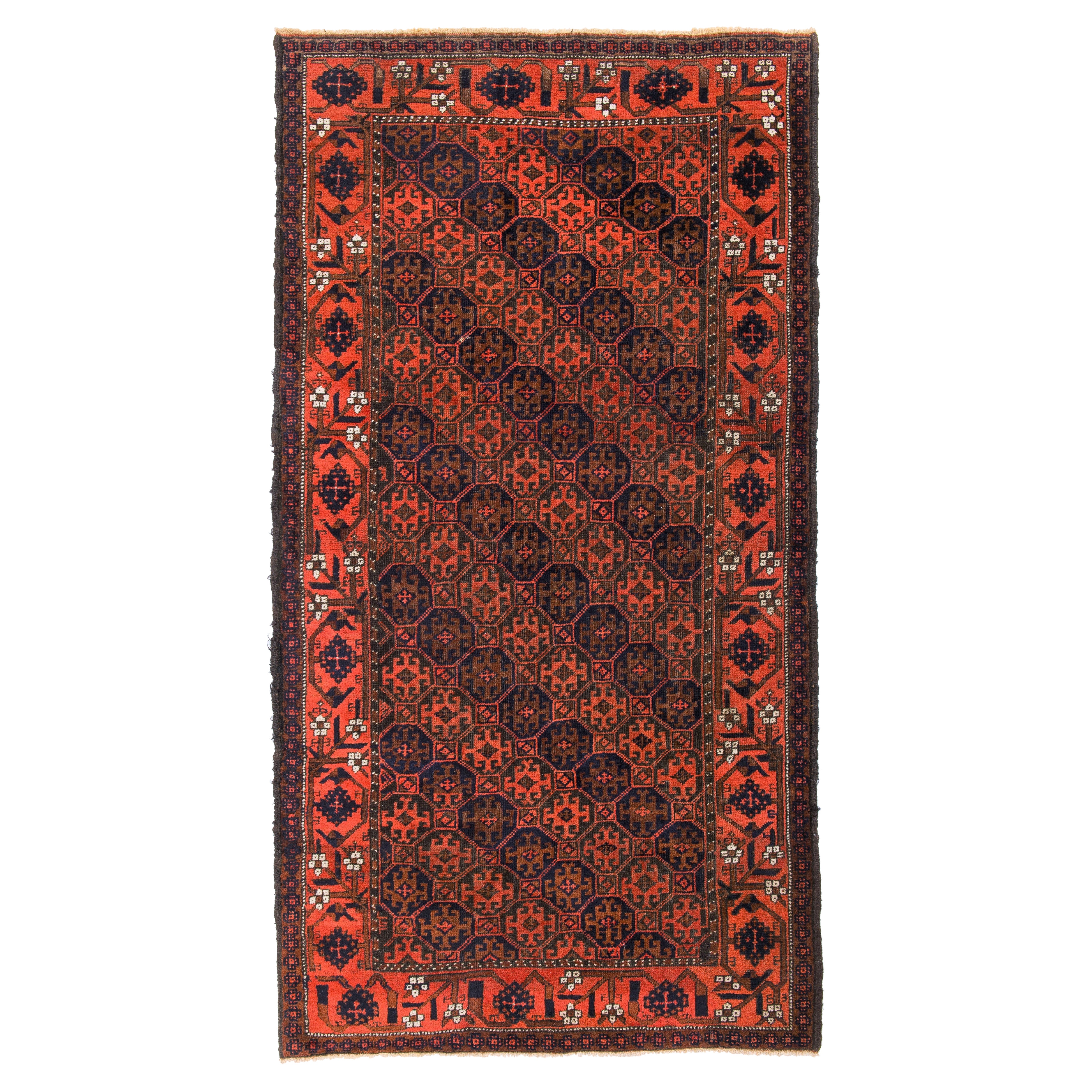 Seltener antiker Stammes-Baluch-Teppich aus Afghanistan, ca. 1880, 3.4x6.2 Ft, 100 % Wolle