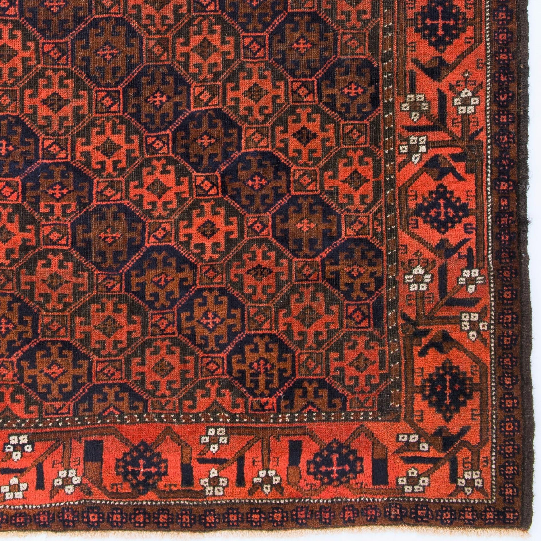 Hand-Knotted 3.4x6.2 Ft Rare Antique Tribal Baluch Rug from Afghanistan, Ca 1880, All Wool For Sale