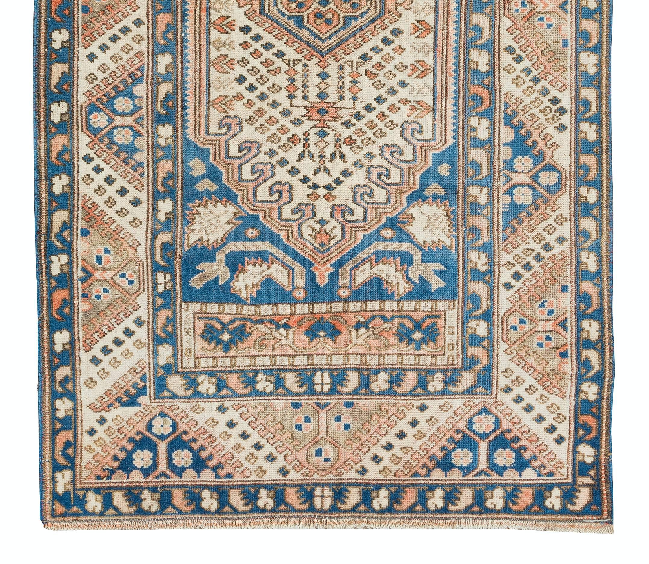 3.4x6.3 Ft Traditional Geometric Turkish Accent Rug. Vintage Handmade Carpet In Good Condition For Sale In Philadelphia, PA