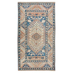 3.4x6.3 Ft Traditioneller geometrischer türkischer Akzentteppich. Handgefertigter Vintage-Teppich