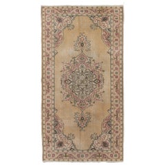 3.4x6.3 ft Vintage Medallion Design Anatolian Oushak Rug in Beige, Pink & Green