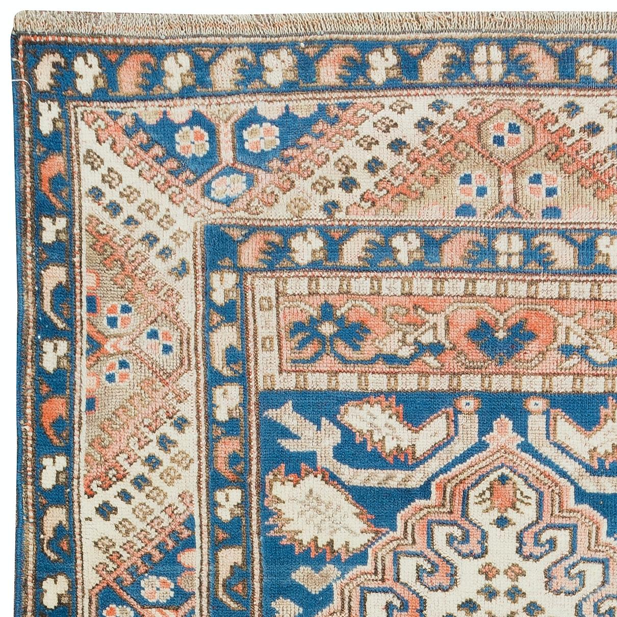 3.4x6.3 Ft Vintage Türkischer Akzentteppich. Handgefertigter Wollteppich mit geometrischem Muster (Handgeknüpft) im Angebot