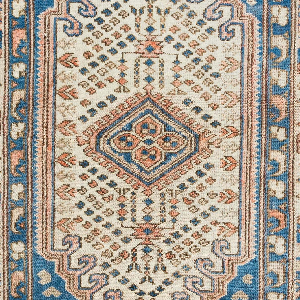 3.4x6.3 Ft Vintage Türkischer Akzentteppich. Handgefertigter Wollteppich mit geometrischem Muster im Zustand „Gut“ im Angebot in Spring Valley, NY