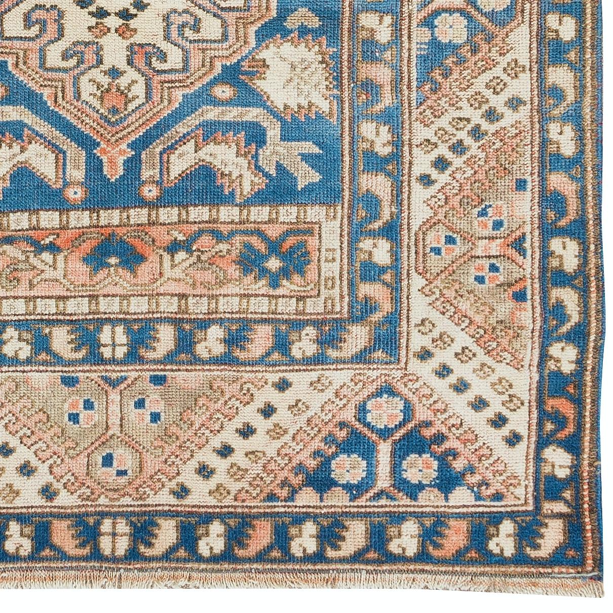 3.4x6.3 Ft Vintage Türkischer Akzentteppich. Handgefertigter Wollteppich mit geometrischem Muster (Ende des 20. Jahrhunderts) im Angebot
