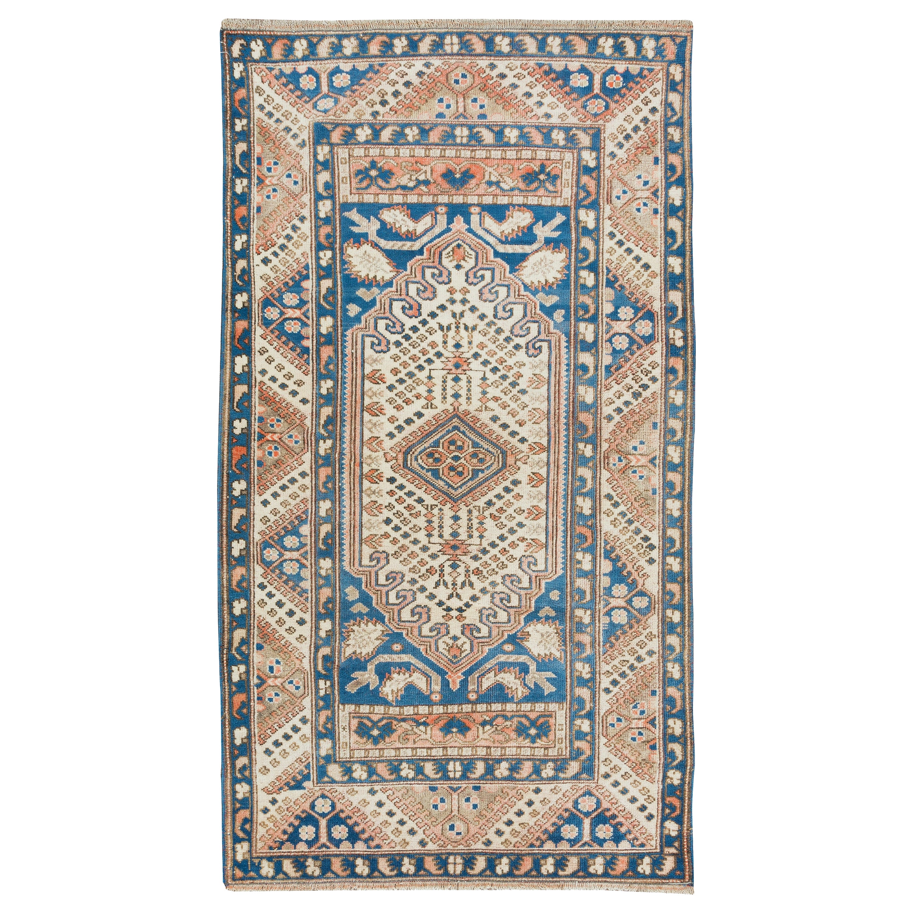 3.4x6.3 Ft Vintage Türkischer Akzentteppich. Handgefertigter Wollteppich mit geometrischem Muster