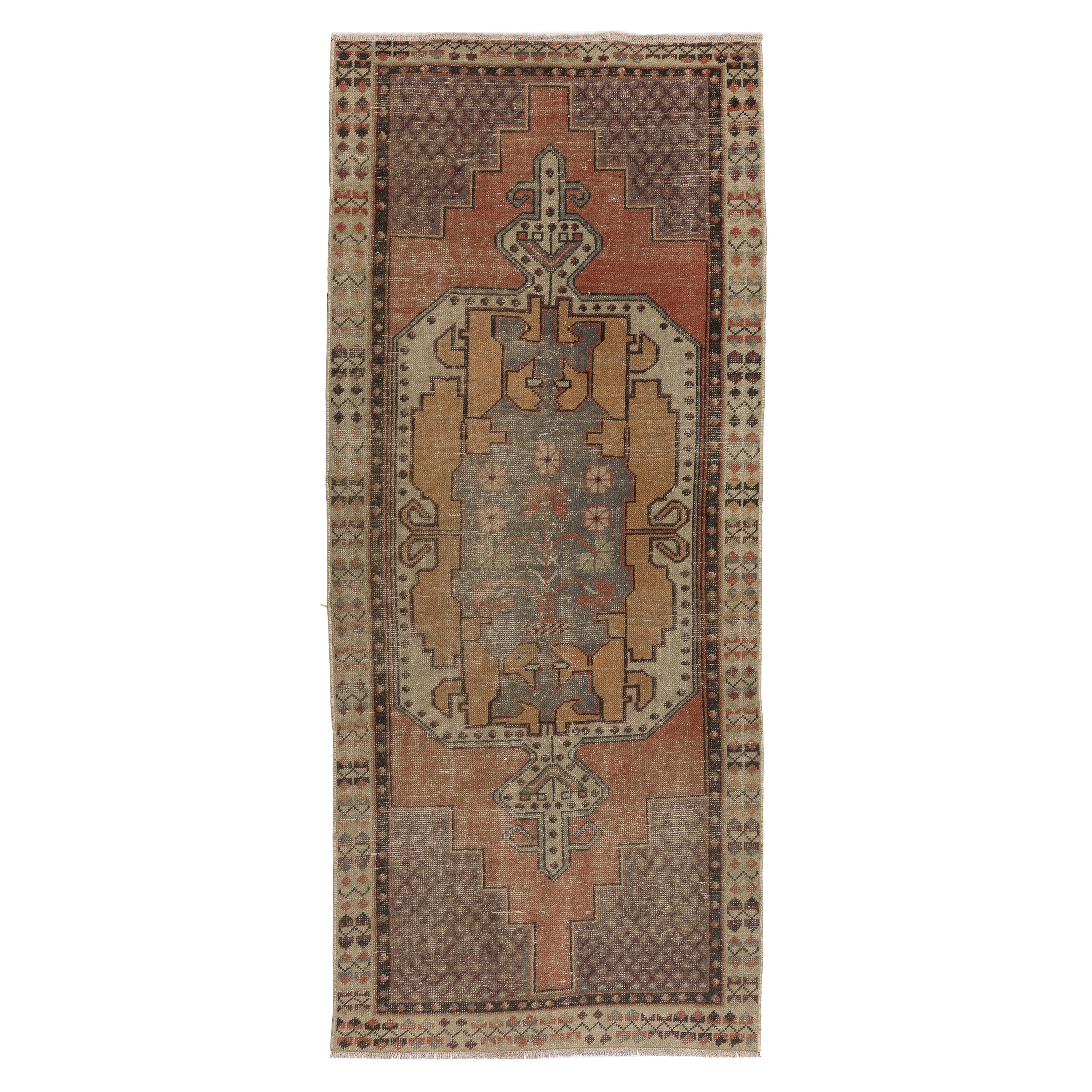Einzigartiger handgefertigter türkischer Stammeskunst-Teppich im Vintage-Stil, ca. 1930, 3.4x8.4 Ft, Bodenbezug