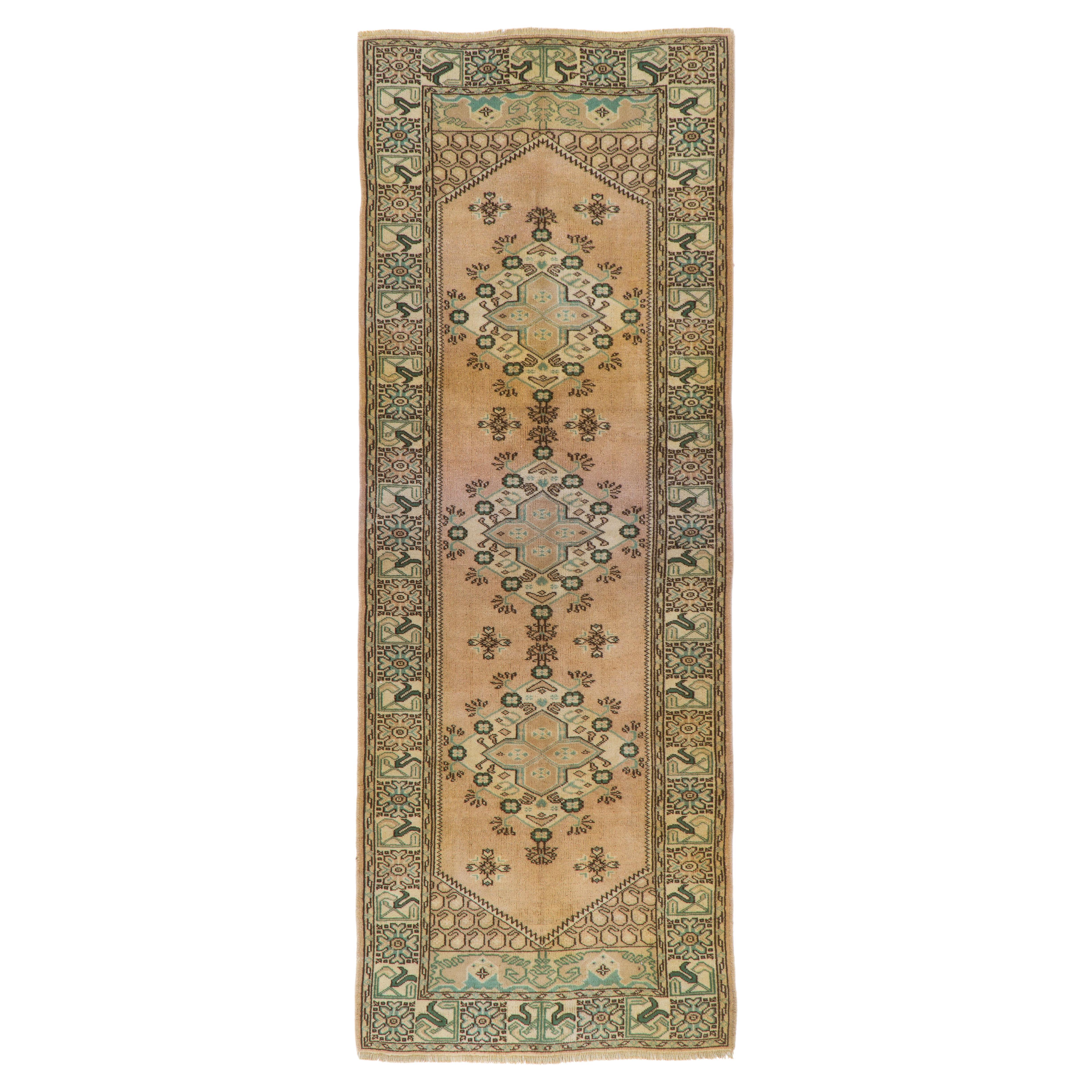 3.4x9 Ft Vintage Hand-knotted Turkish Kula Runner. Traditional Wool Oriental Rug For Sale