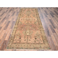 3'4"x9' Hazelnut Brown Vintage Zoroastrian Lilahan Hand Knotted Wool Runner Rug