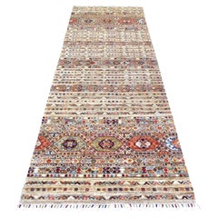 3'4 "x9'10" Alfombra Corredera de Lana Marrón Anudada a Mano Diseño Kazak Khorjin afgano