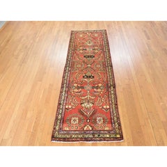 3'4"x9'10" Chili Red Semi Antique Persian Lilihan Hand Knotted Wool Runner Rug