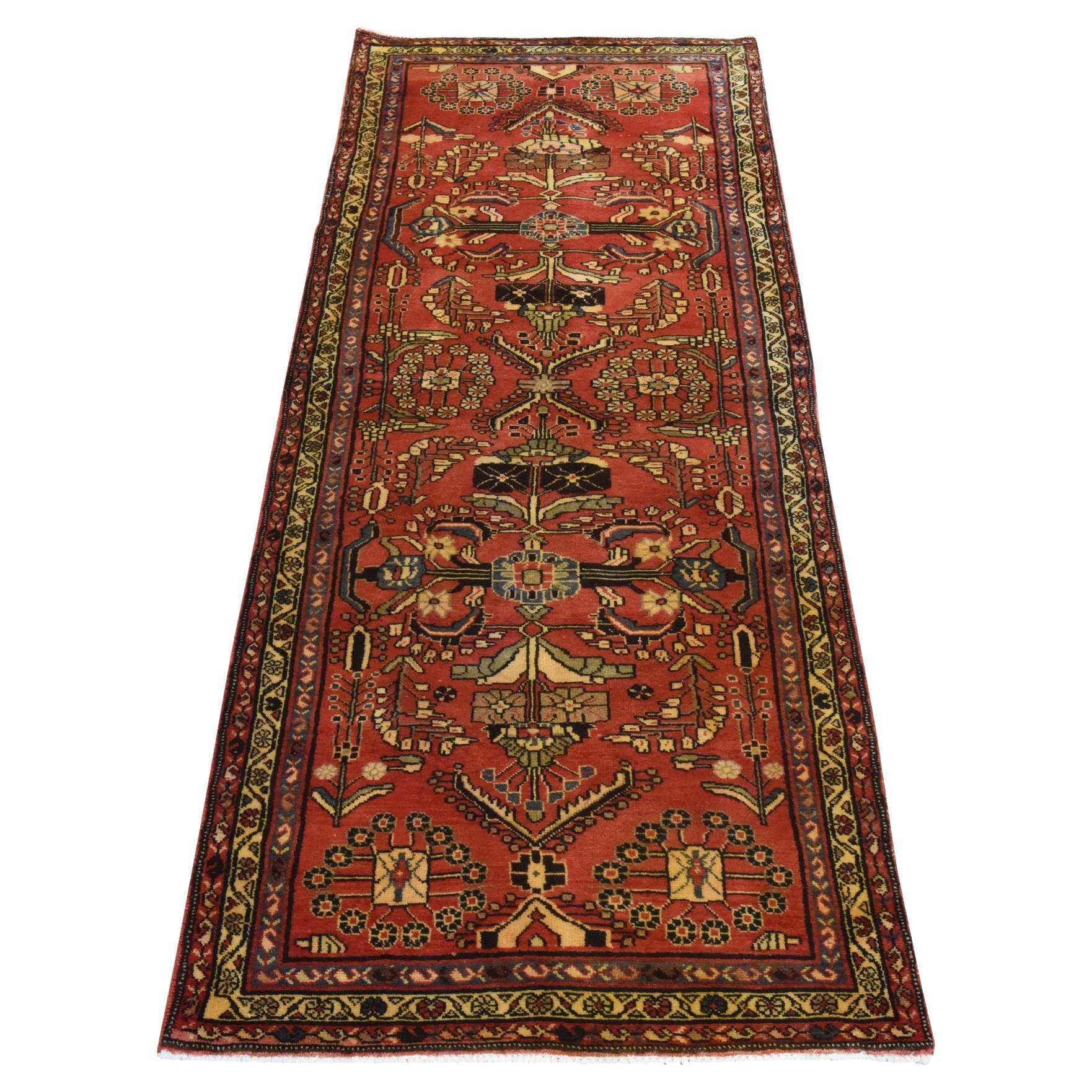 3'4"x9'10" Chili Red Semi Antique Persian Lilihan Hand Knotted Wool Runner Rug For Sale