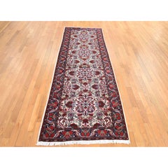 3'4 "x9'4" Elfenbein Vintage Persisch Bijar Blume Design Wolle Hand geknüpft Läufer Teppich