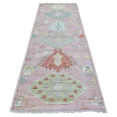 3'4 "x9'9" Anatolisches Dorf inspiriert Reine Wolle Hand geknüpft Rosa Breite Läufer Teppich
