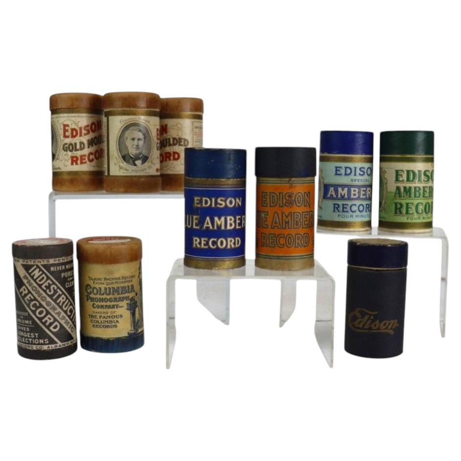 35 cilindros de disco antiguos Edison Amberol y Gold, moldeados, hacia 1910 en venta