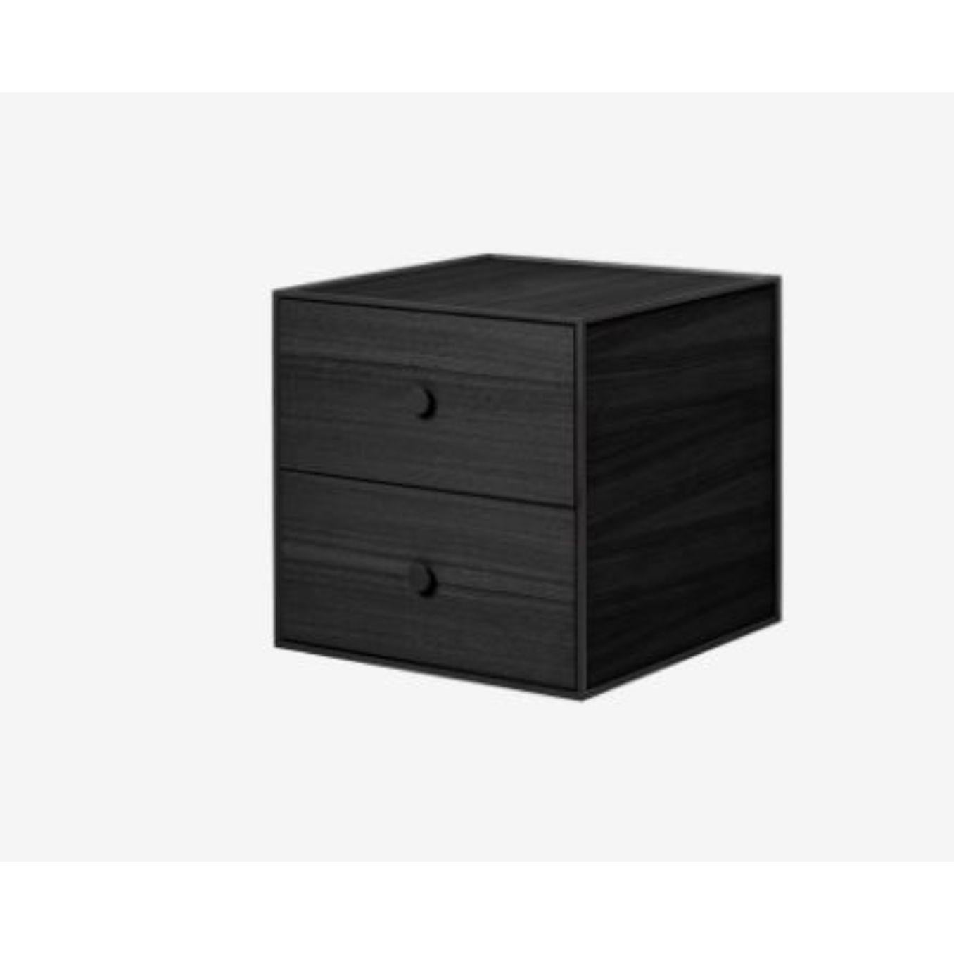 35 black ash frame box with 2 drawer by Lassen
Dimensions: W 35 x D 35 x H 35 cm 
Materials: Finér, Melamin, Melamin, Melamine, metal, veneer, ash
Also available in different colours and dimensions. 
Weight: 10.50, 10.50, 11.50, 11.50