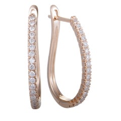 .35 Carat 14 Karat Rose Gold Diamond Oval Hoop Earrings