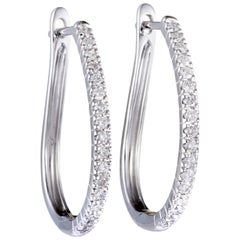 .35 Carat 14 Karat White Gold Diamond Oval Hoop Earrings
