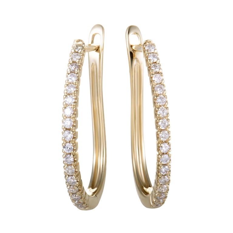 .35 Carat 14 Karat Yellow Gold Diamond Oval Hoop Earrings For Sale at 1stdibs