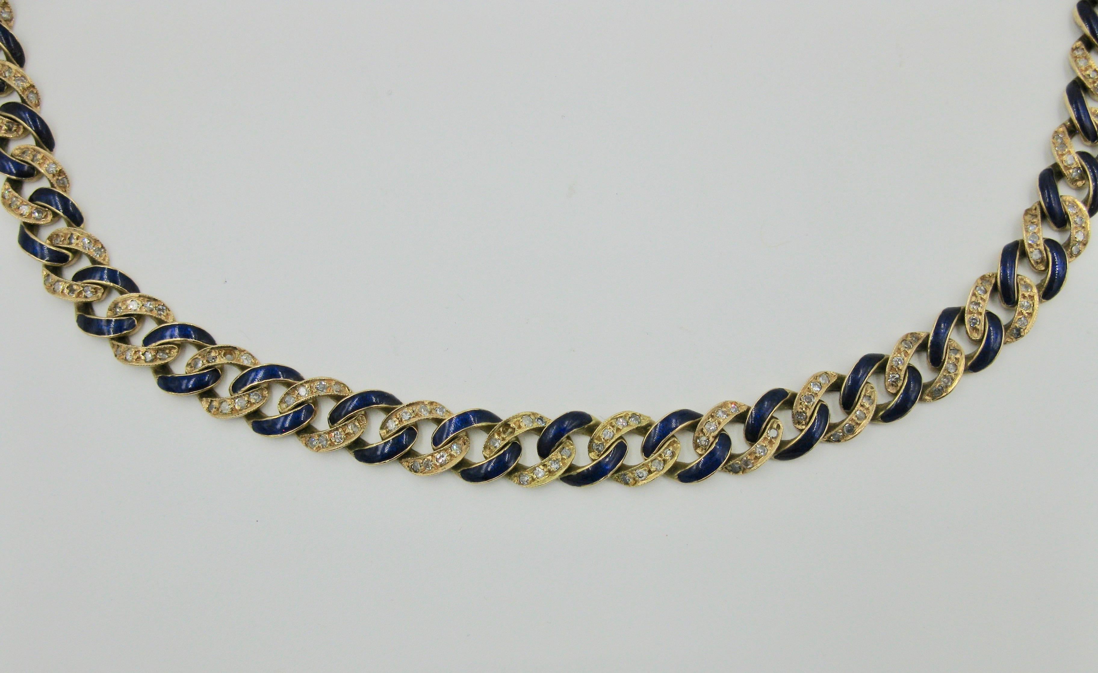 3.5 Carat 327 Diamond Blue Enamel Necklace 18 Karat Gold Modern In Excellent Condition For Sale In New York, NY