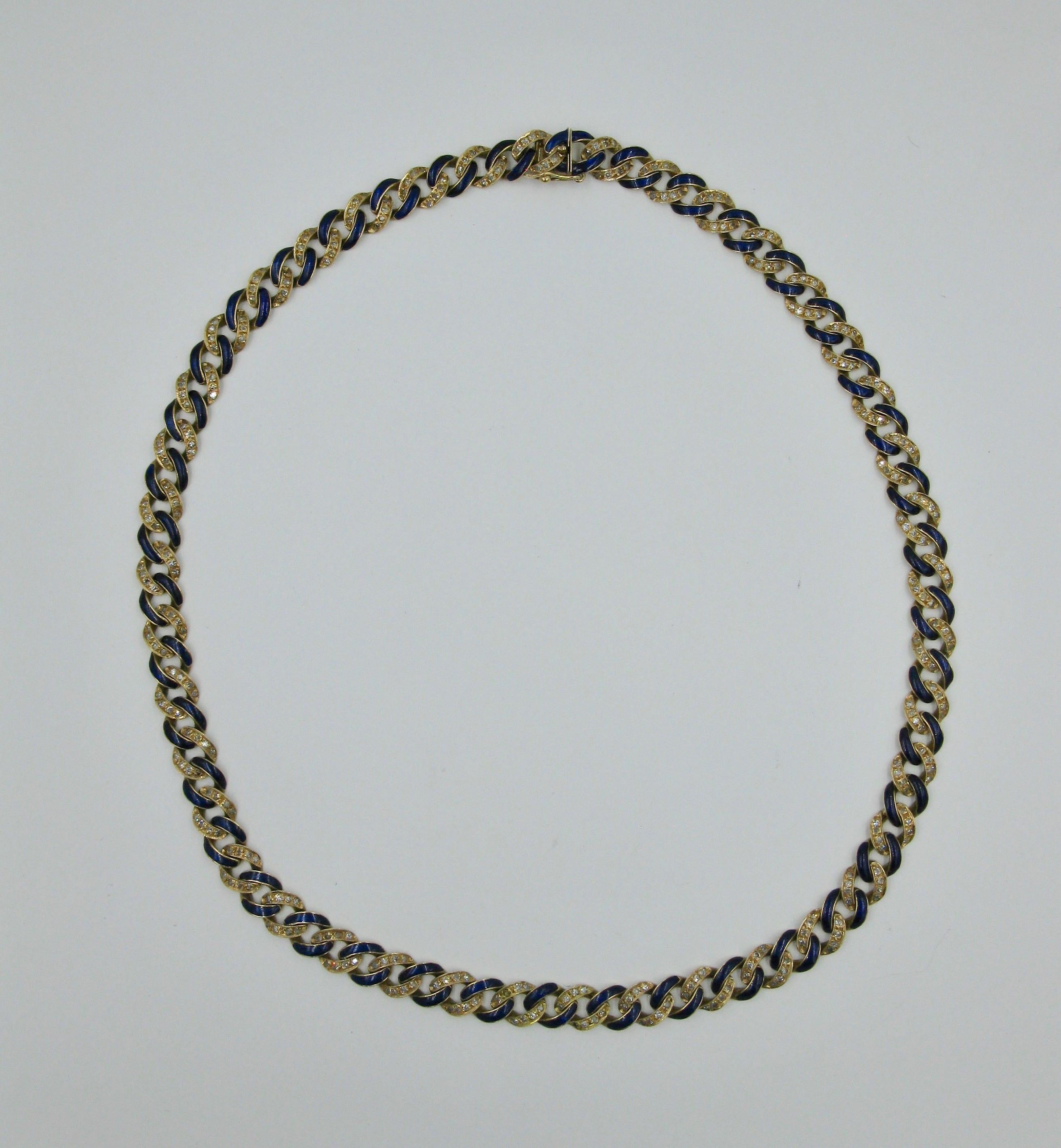 Women's 3.5 Carat 327 Diamond Blue Enamel Necklace 18 Karat Gold Modern For Sale