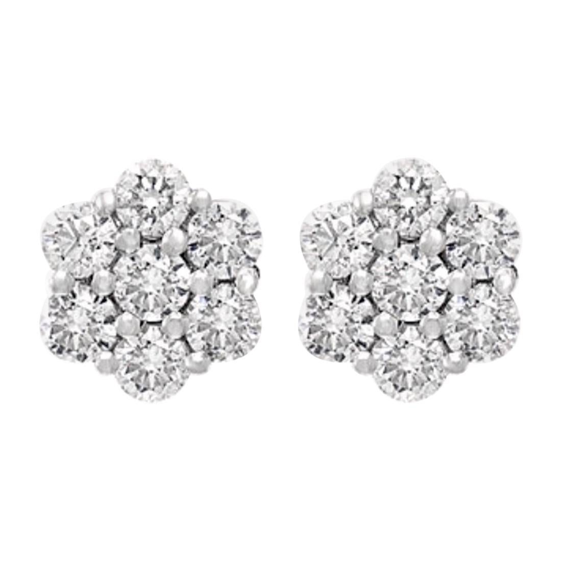 3.5 Carat, 7 Diamond Floral Cluster Flower Stud Earrings in 14 Karat White Gold