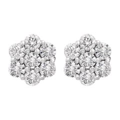 3.5 Carat, 7 Diamond Floral Cluster Flower Stud Earrings in 14 Karat White Gold