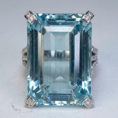 35 Carat Aquamarine Diamond 18k White Gold Cocktail Ring