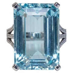 35 Carat Aquamarine Diamond 18k White Gold Cocktail Ring