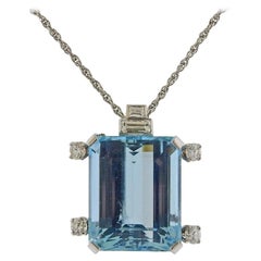 Vintage 35 Carat Aquamarine Gold Diamond Pendant Necklace