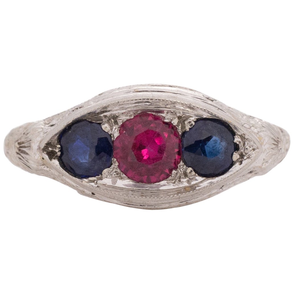 0,35 Karat Art Deco Diamant 18 Karat Weißgold Verlobungsring im Angebot
