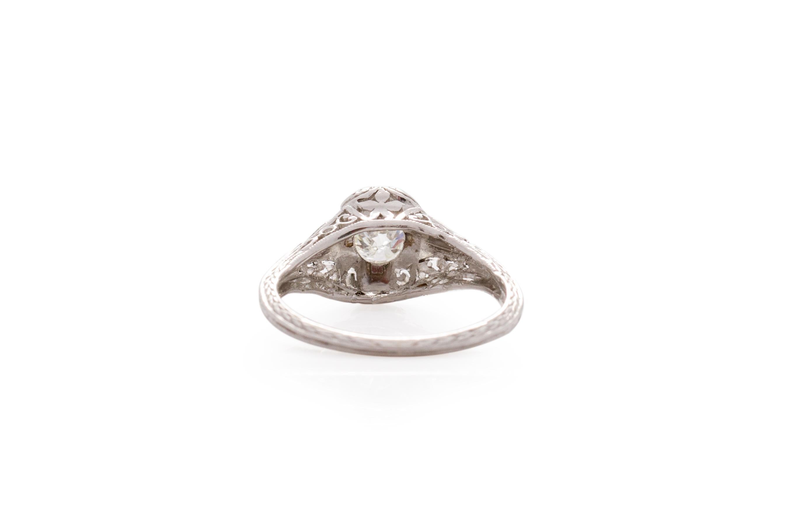 Antique Cushion Cut .35 Carat Art Deco Diamond Platinum Engagement Ring For Sale