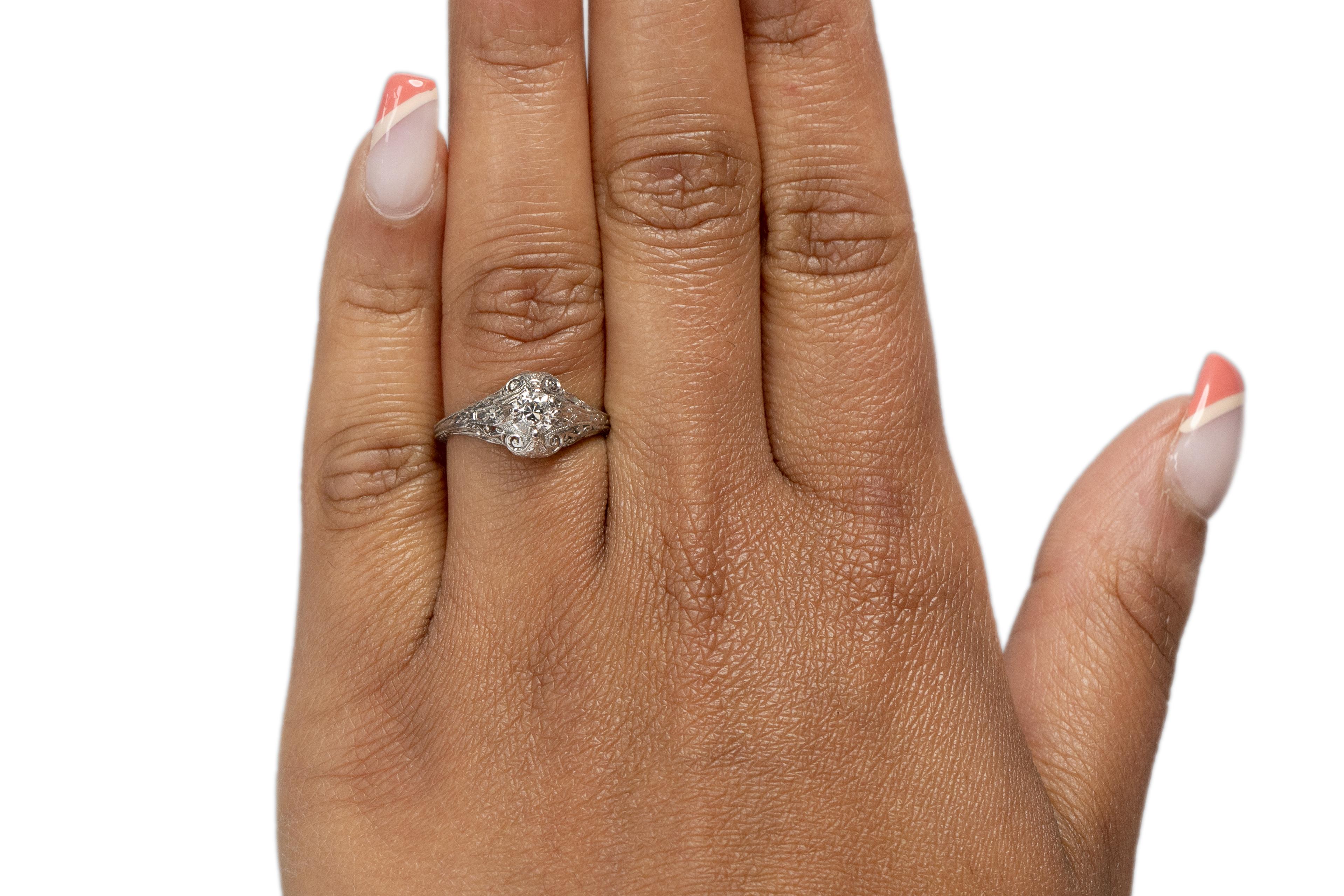 Anello di fidanzamento in platino con diamante Art Deco da .35 carati In condizioni buone in vendita a Hicksville, NY
