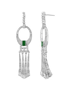 2 Carat Colombian Emerald Cut Emerald Diamond  Drop / Cocktail Earrings Platinum