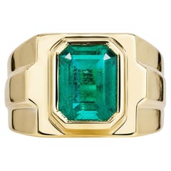 3.5 Carat Colombian Emerald Emerald Cut Signet Ring 18K Yellow Gold