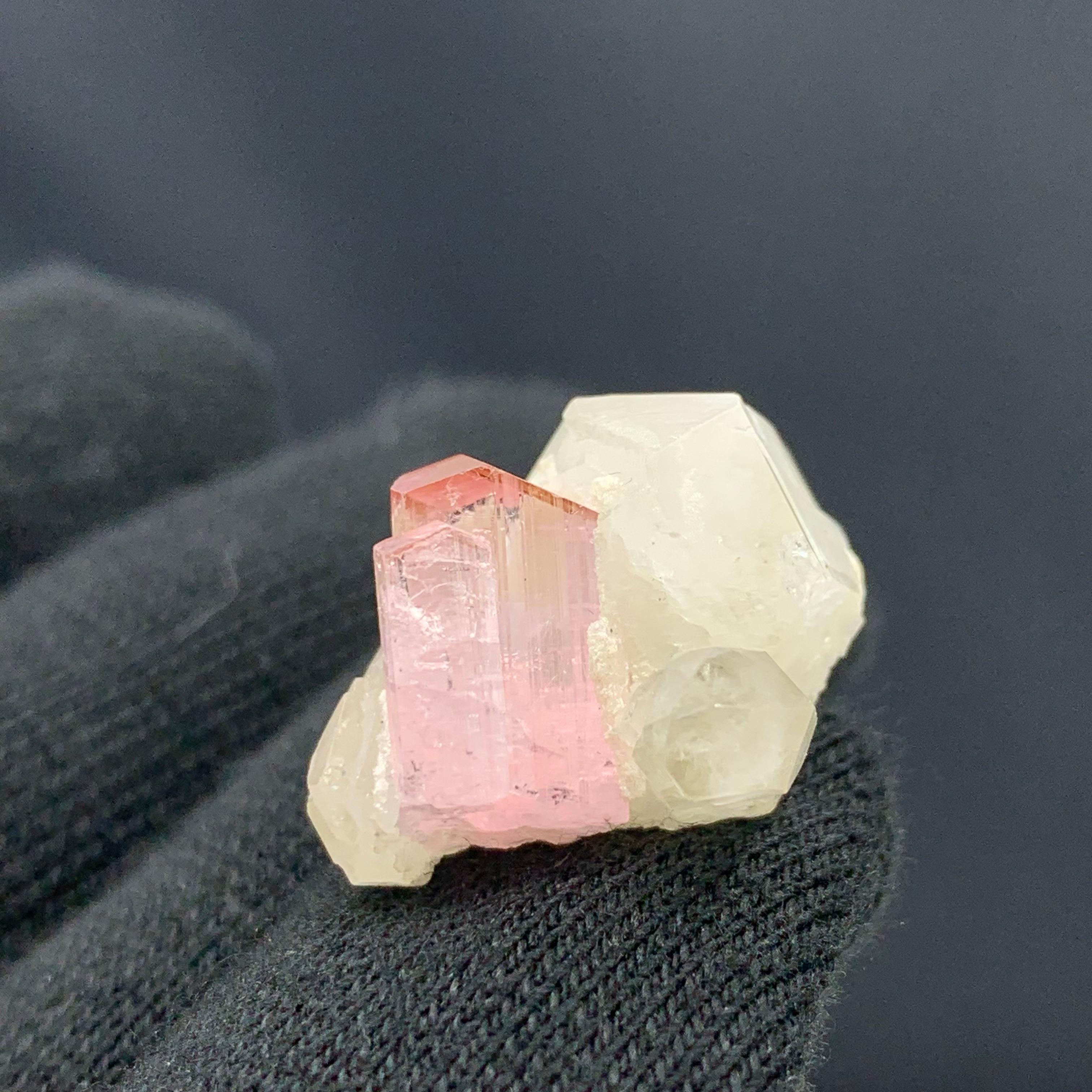 35 Carat Cute Pink Tourmaline Specimen With Quartz From Kunar, Afghanistan  For Sale 3