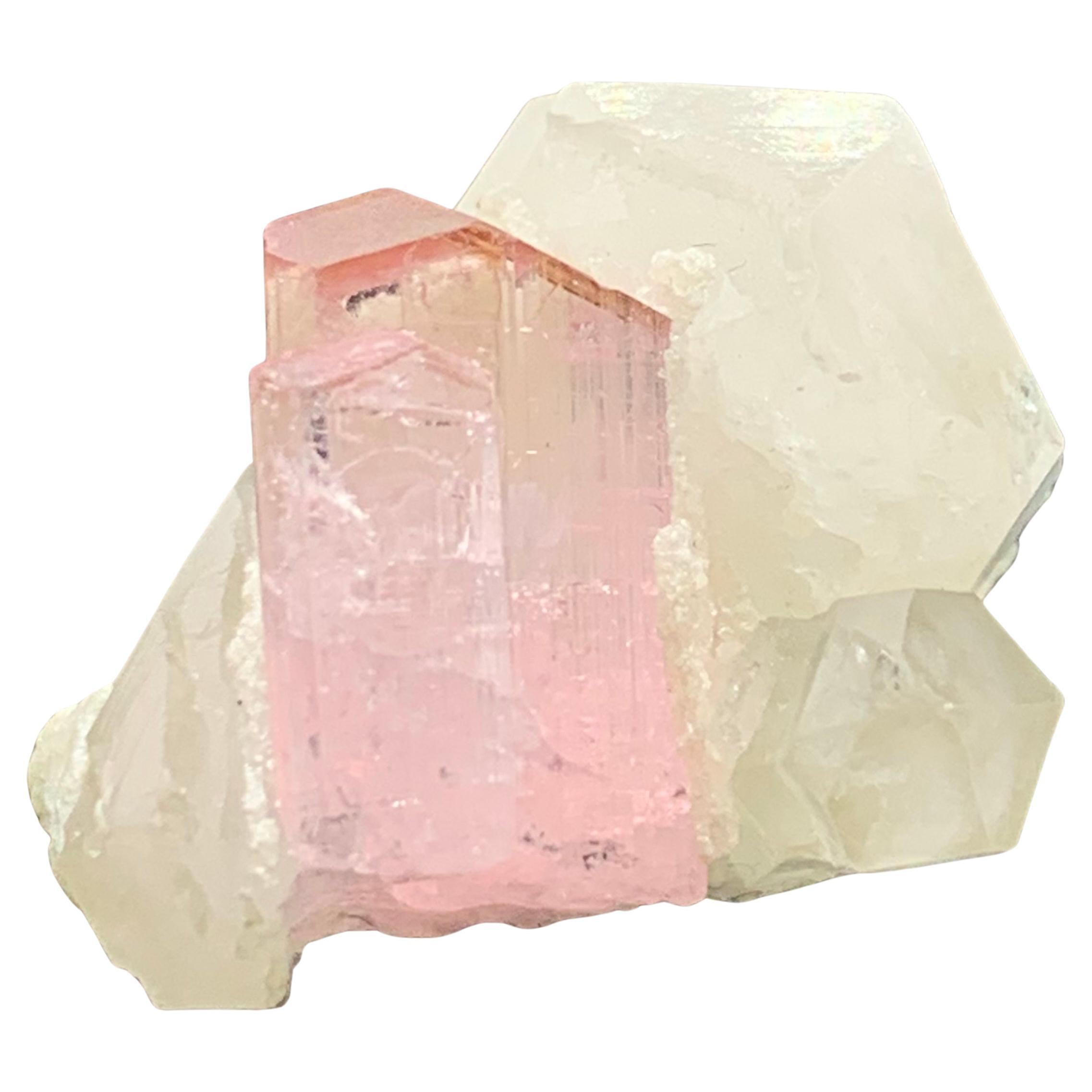 35 Carat Cute Pink Tourmaline Specimen With Quartz From Kunar, Afghanistan  For Sale