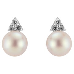 .35 Carat Diamond Akoya Pearl White Gold Mid-Century Earrings