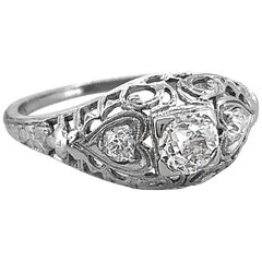 .35 Carat Diamond Antique Engagement Ring 18 Karat White Gold